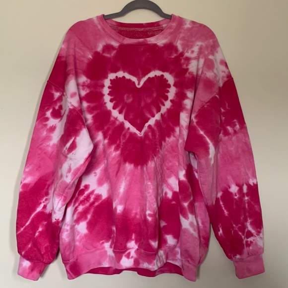 Urban Outfitters | Tops | Urban Outfitters Urban Renewal Pink Heart Tie Dye  Crewneck | Poshmark